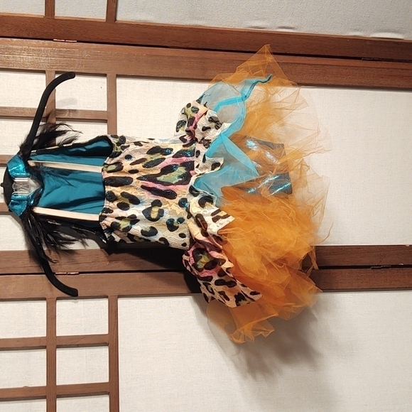 Sparkly Multicolor Leopard Print Tutu with Feather Trim at the Neck - Picture 5 of 5